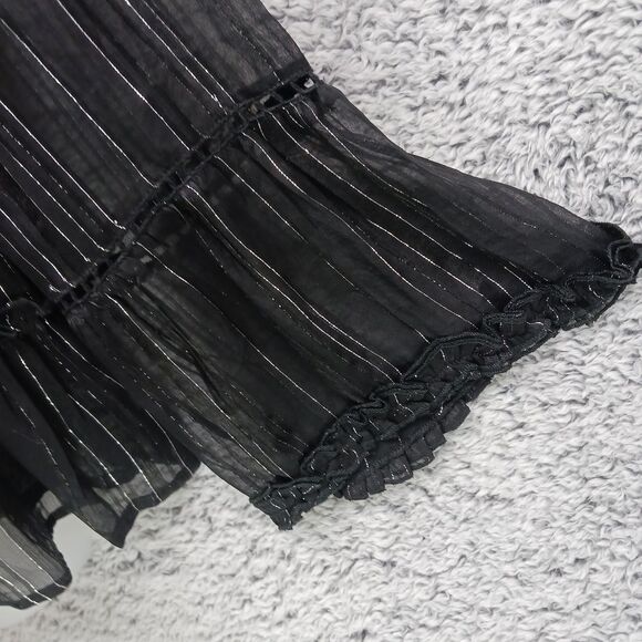 Sweet Magnolia Women's Small Blouse. Lace Bell Sleeve, Ruffles, Sheer, Black. - Picture 8 of 14